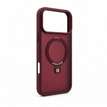 Evelatus Shield cover con MagSafe e supporto per Apple iPhone 18 Pro, anello opaco, bordeaux