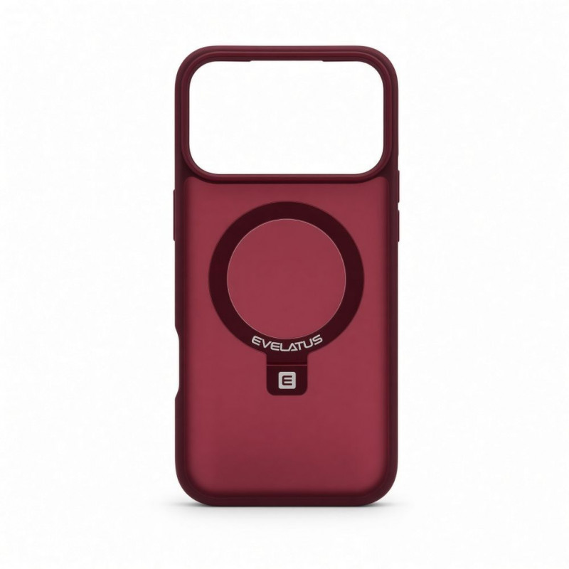 Evelatus Shield cover con MagSafe e supporto per Apple iPhone 18 Pro, anello opaco, bordeaux