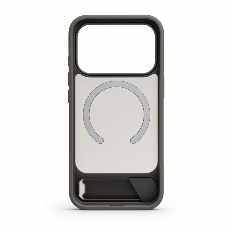 Evelatus cover MagSafe con rivestimento in gomma e supporto per Apple iPhone 18 Pro, grigio fumo