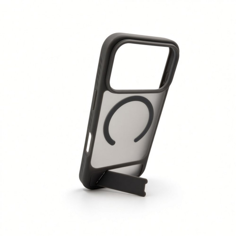 Evelatus cover MagSafe con rivestimento in gomma e supporto per Apple iPhone 18 Pro, grigio fumo