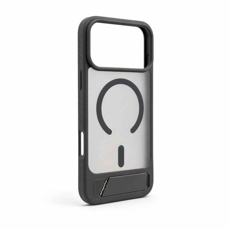 Evelatus cover MagSafe con rivestimento in gomma e supporto per Apple iPhone 18 Pro Max, grigio fumo