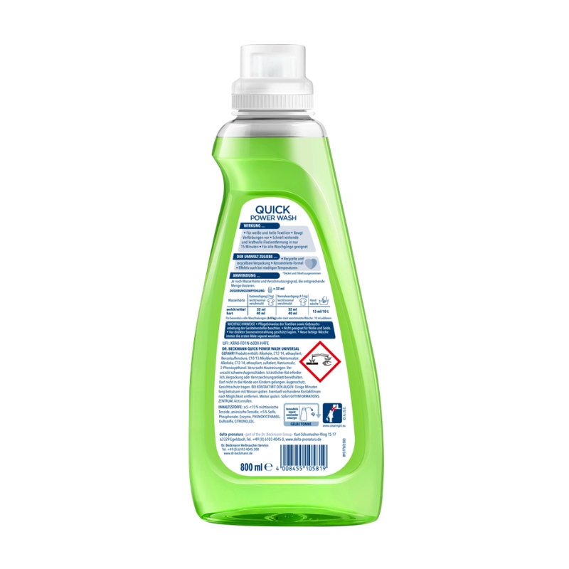 Dr.Beckmann Quick Power Wash detersivo liquido universale, 800 ml