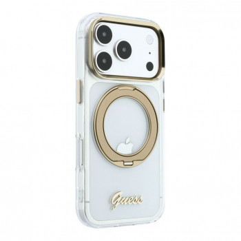 Guess HC MagSafe IML Ring Stand 360 Script Metal Logo cover per Apple iPhone 18 Pro, trasparente