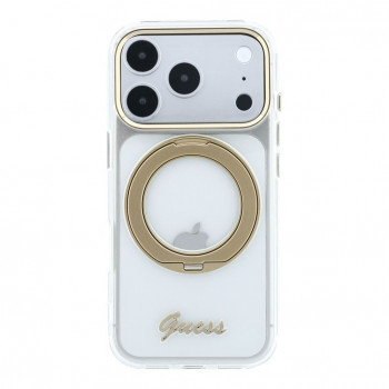 Guess HC MagSafe IML Ring Stand 360 Script Metal Logo cover per Apple iPhone 18 Pro, trasparente