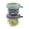 Beaba set di contenitori in vetro con coperchio 2 x 150 ml mineral/salvia