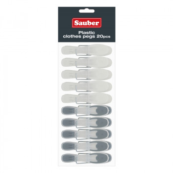 Sauber mollette per bucato in plastica, grigio, 20 pz.