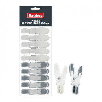 Sauber mollette per bucato in plastica, grigio, 20 pz.