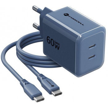 Forcell F-Energy GaN III VT-60 60W PD QC 4.0+ alimentatore 2x USB-C blu navy + cavo USB-C