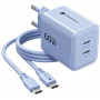 Forcell F-Energy GaN III VT-60 60W PD QC 4.0+ alimentatore 2x USB-C blu + cavo USB-C