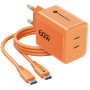 Forcell F-Energy GaN III VT-60 60W PD QC 4.0+ alimentatore 2x USB-C arancione + cavo USB-C
