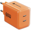 Forcell F-Energy GaN III VT-60 60W PD QC 4.0+ alimentatore 2x USB-C arancione + cavo USB-C
