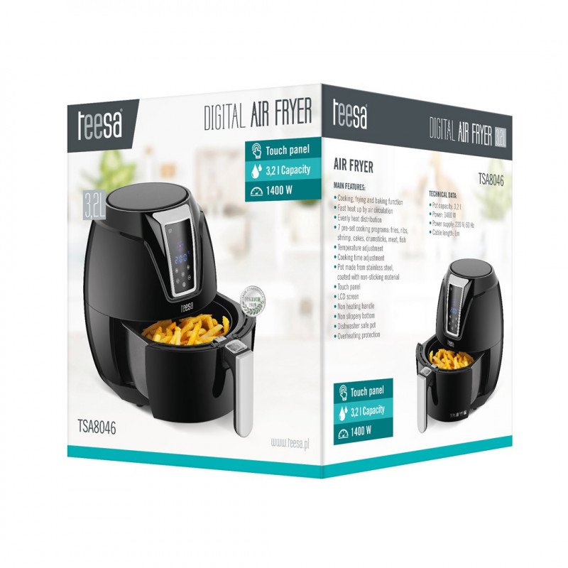 Teesa TSA8046 friggitrice ad aria calda, 3,2 l, 1400 W, nero