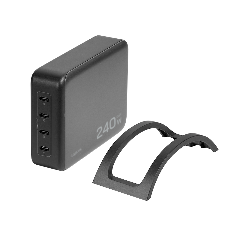 Logilink caricabatterie da scrivania USB-C, 240 W, GaN, 4 porte, 4x USB-C (PD), nero