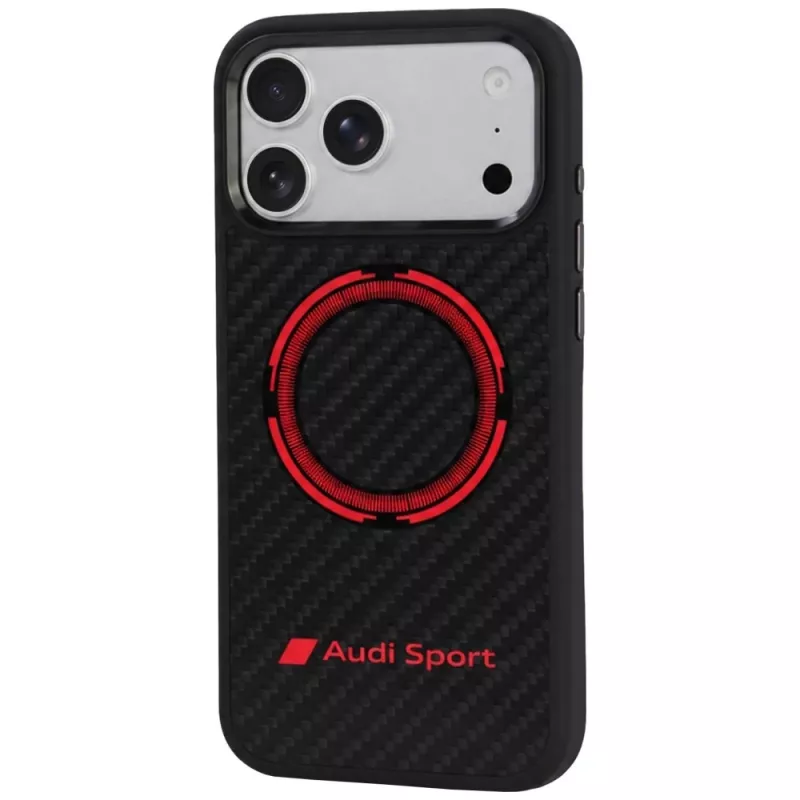 Audi RSQ custodia MagSafe in fibra di carbonio Sport Red Circle per iPhone 18 Pro Max / 17 Pro Max, nero