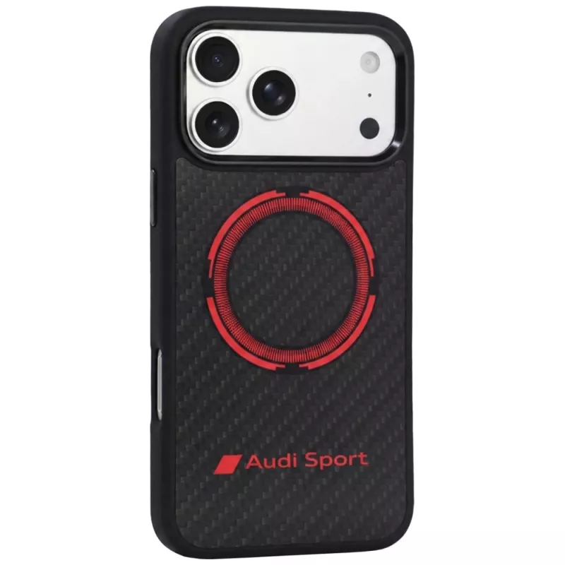Audi RSQ custodia MagSafe in fibra di carbonio Sport Red Circle per iPhone 18 Pro Max / 17 Pro Max, nero