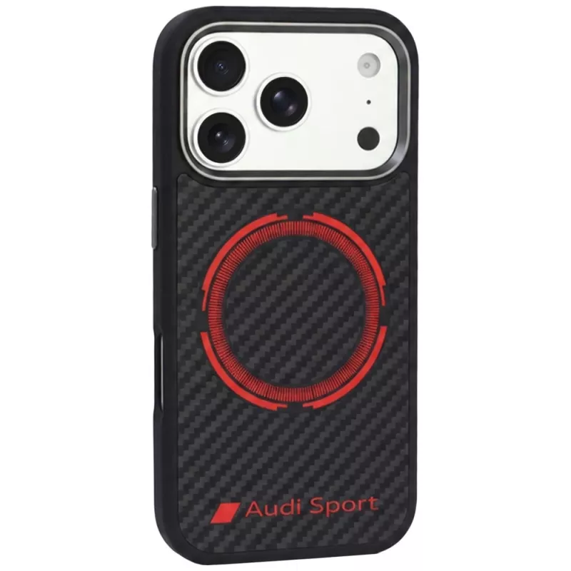 Audi RSQ custodia MagSafe in fibra di carbonio Sport Red Circle per iPhone 18 Pro / 17 Pro, nero