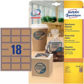 Avery Zweckform L7110-25 etichette, adesivo permanente, marrone naturale, 62 x 42 mm, 450 pz. (25 fogli x 18)