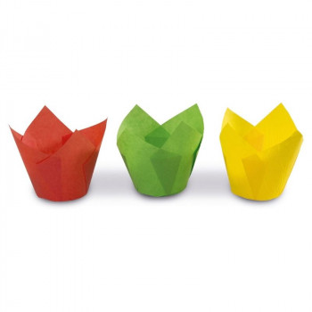 Guardini pirottini per muffin in carta a forma di tulipano 12 pz. colorati Easy Bake Ø 7,5 x 8 cm
