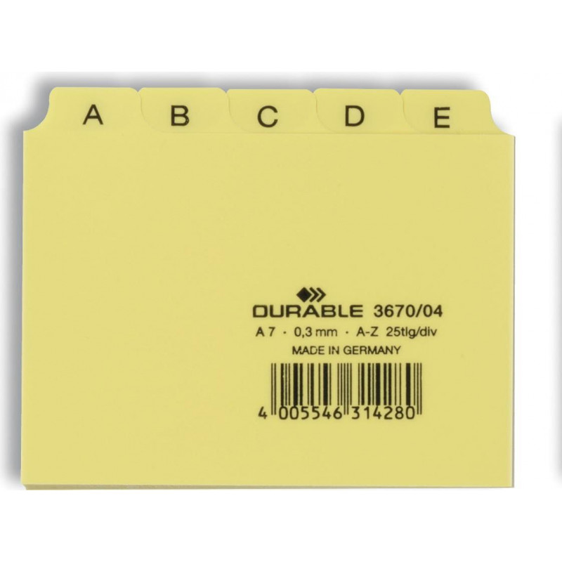 Durable rubrica A-Z per schedari A7, PP goffrato, giallo