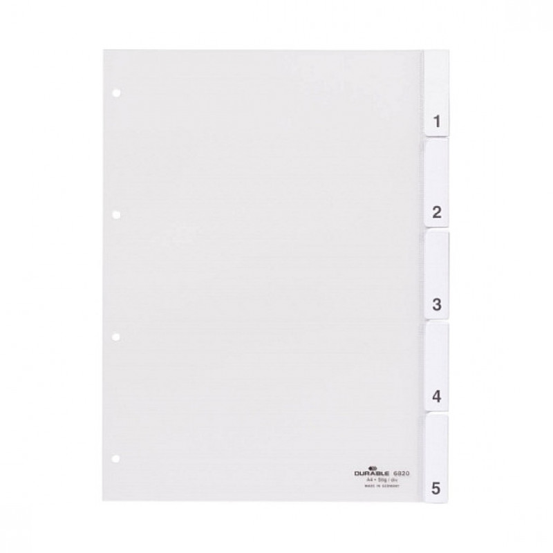 Durable fascicolo A4, 5 sezioni, con linguette saldate e copertina, trasparente