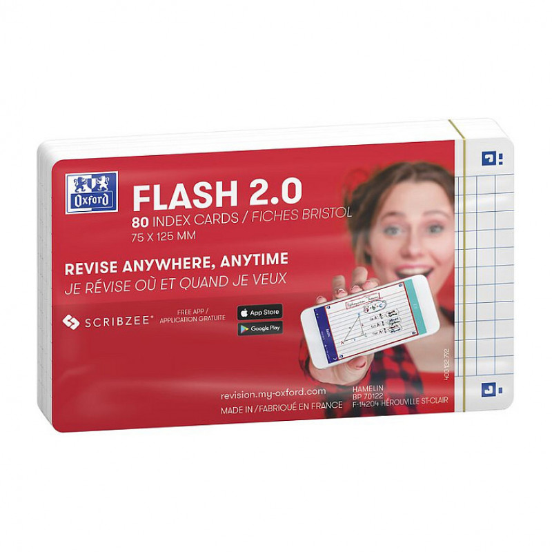 Oxford Flash schede, 80 fogli, a quadretti, bianco