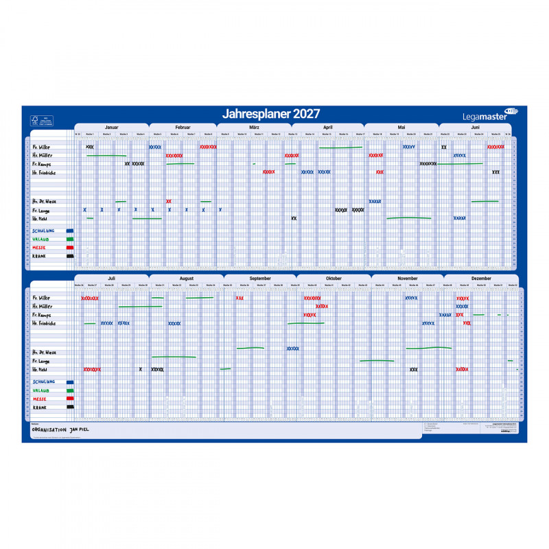 Legamaster pianificatore annuale progetti, layout mensile, 90 x 60 cm