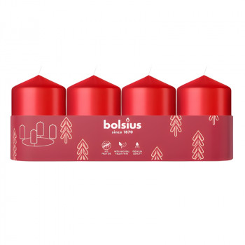 Bolsius Candele cilindriche Ø60x40 mm, rosso, 4 pz.