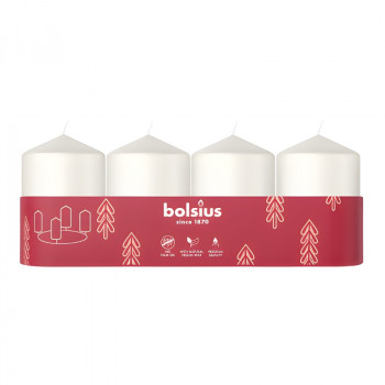Bolsius Candele cilindriche Ø60x40 mm, bianco, 4 pz.