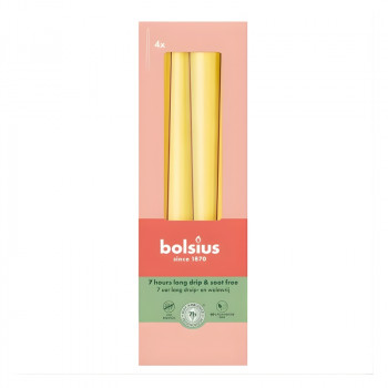 Bolsius candele da tavola 245/24 mm, giallo, 4 pz.