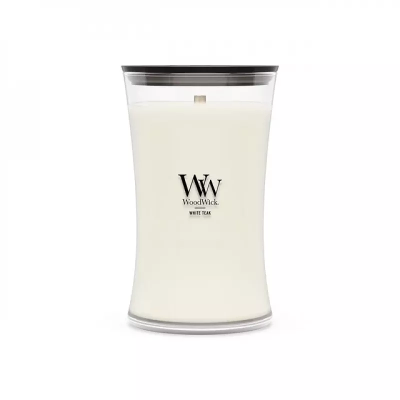 WoodWick White Teak candela, grande, 610 g