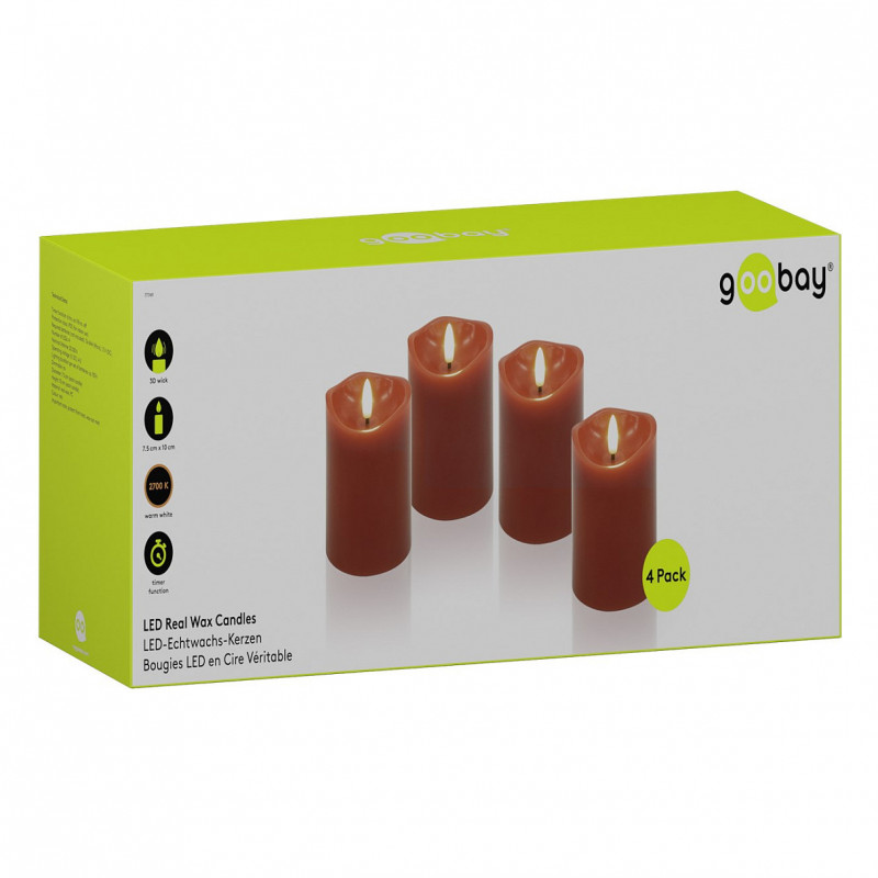 Goobay candele in cera LED, 10 cm, rosso
