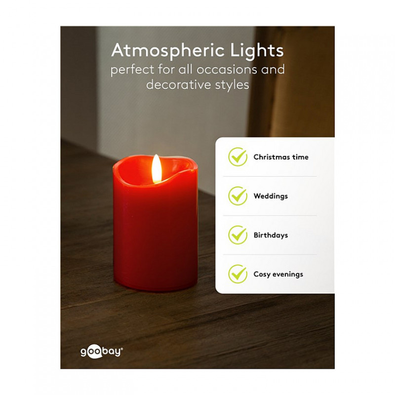 Goobay candele in cera LED, 10 cm, rosso