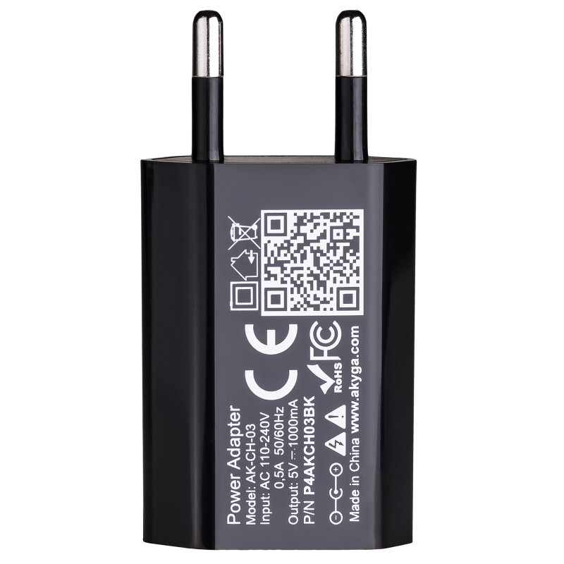 Caricabatterie da parete Akyga AK-CH-03BK 5W USB-A 5V / 1A nero