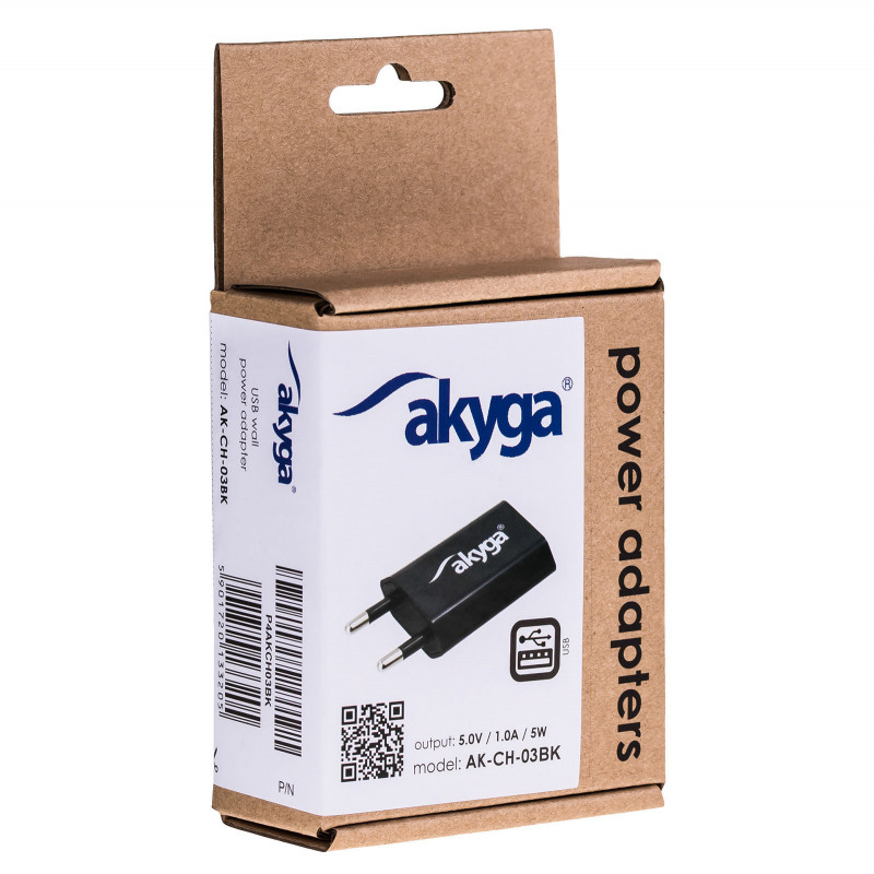 Caricabatterie da parete Akyga AK-CH-03BK 5W USB-A 5V / 1A nero