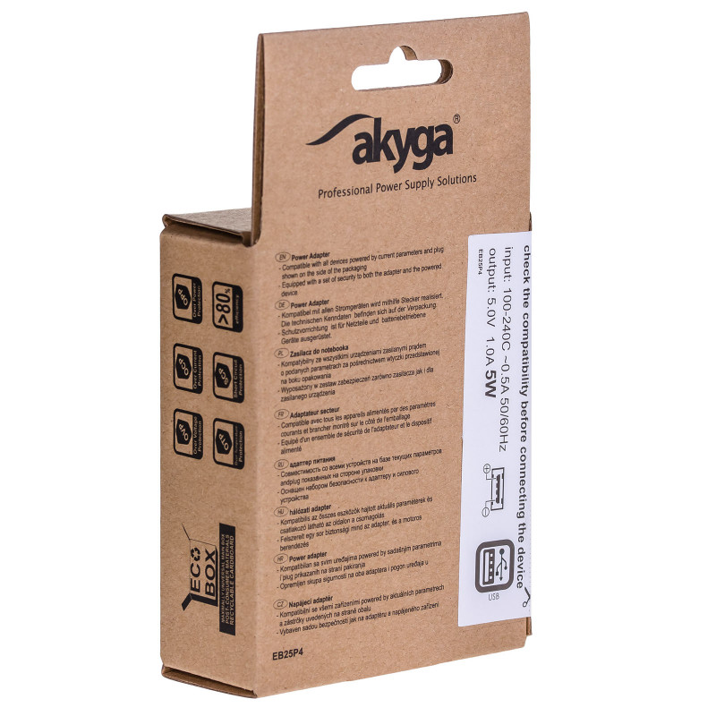Caricabatterie da parete Akyga AK-CH-03BK 5W USB-A 5V / 1A nero