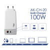 Caricabatterie da parete Akyga AK-CH-20 100W USB-C USB-A PD GaN 5-20V / 1.5-5A bianco