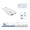Caricabatterie da parete Akyga AK-CH-27 30W USB-C USB-A PD GaN 5-20V / 1.5-3A bianco