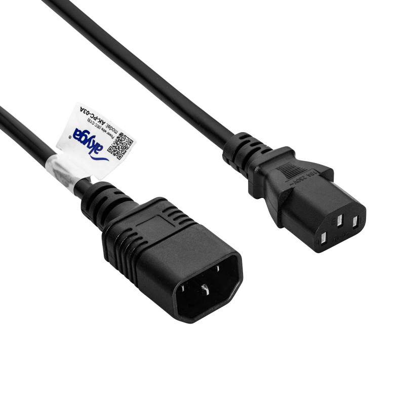 Prolunga di alimentazione Akyga AK-PC-03C da IEC C14 a IEC C13, rame 3x0,75 mm², 1,8 m, nero