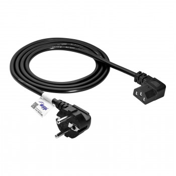 Cavo di alimentazione Akyga AK-PC-02C da CEE 7/7 a IEC C13 angolo 90°, rame 3x0,75 mm², 1,5 m, nero