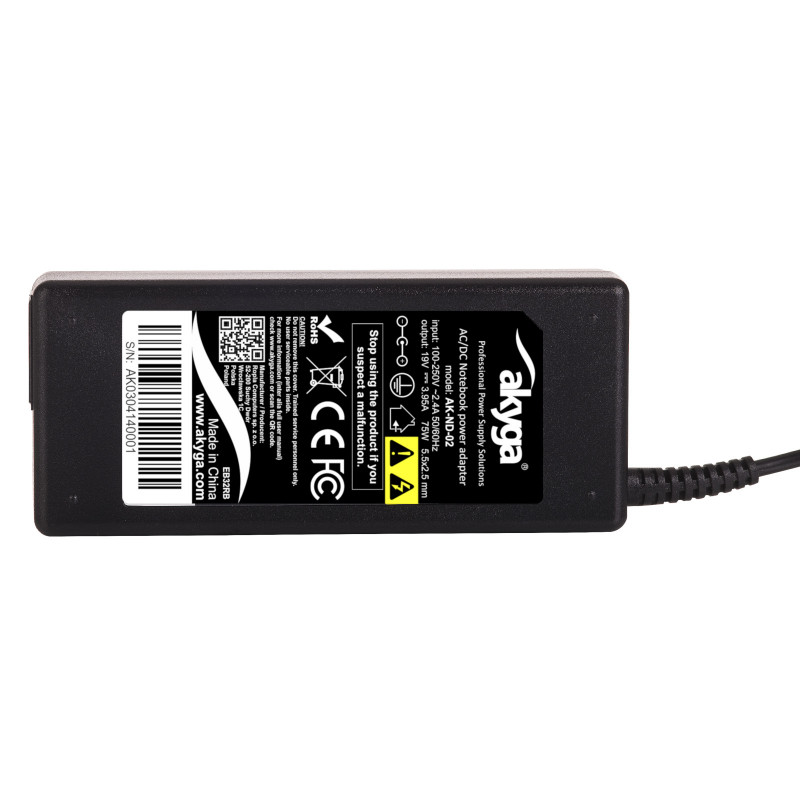 Akyga AK-ND-02 alimentatore per notebook 19 V / 3,95 A, 75 W, 5,5 x 2,5 mm, 1,2 m, per ASUS / Toshiba / Lenovo