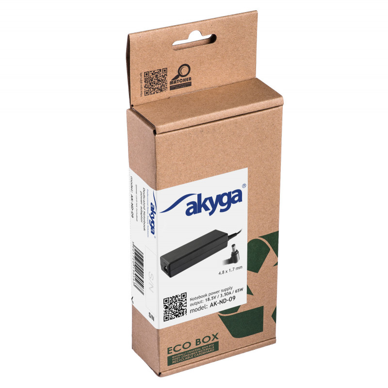 Akyga AK-ND-09 alimentatore per notebook 18,5 V, 65 W, 4,8 x 1,7 mm, 1,2 m, per HP