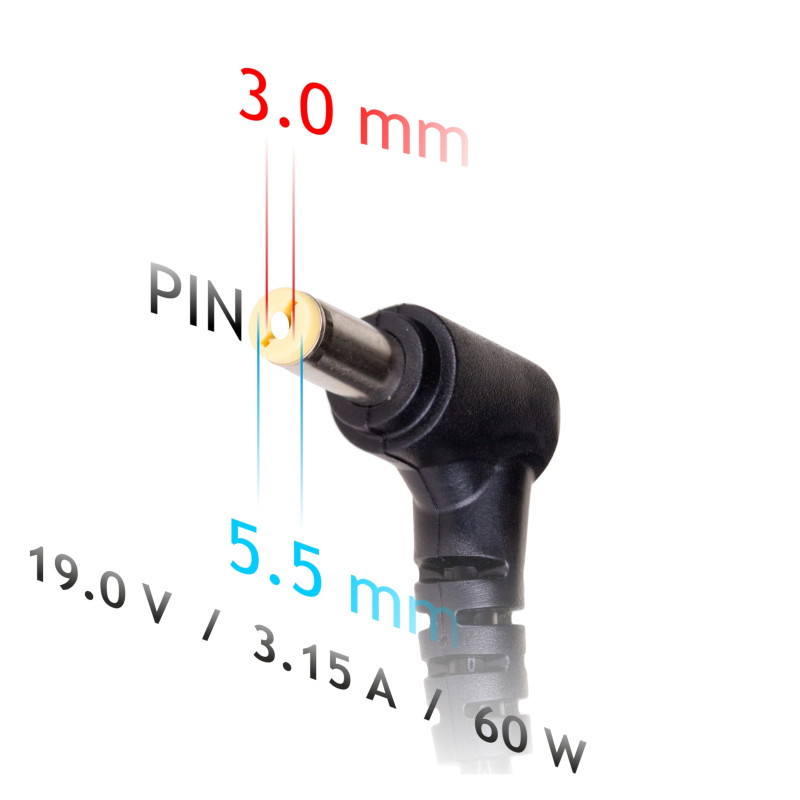 Akyga AK-ND-13 alimentatore per notebook 19 V / 3,16 A, 60 W, 5,5 x 3,0 mm + pin, 1,2 m, per Samsung
