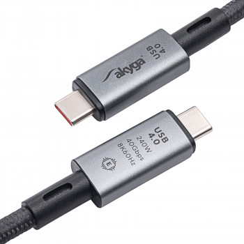 Akyga AK-USB-45 cavo USB-C a USB-C intrecciato, USB4, 40 Gbit/s, 240 W, 1 m, grigio
