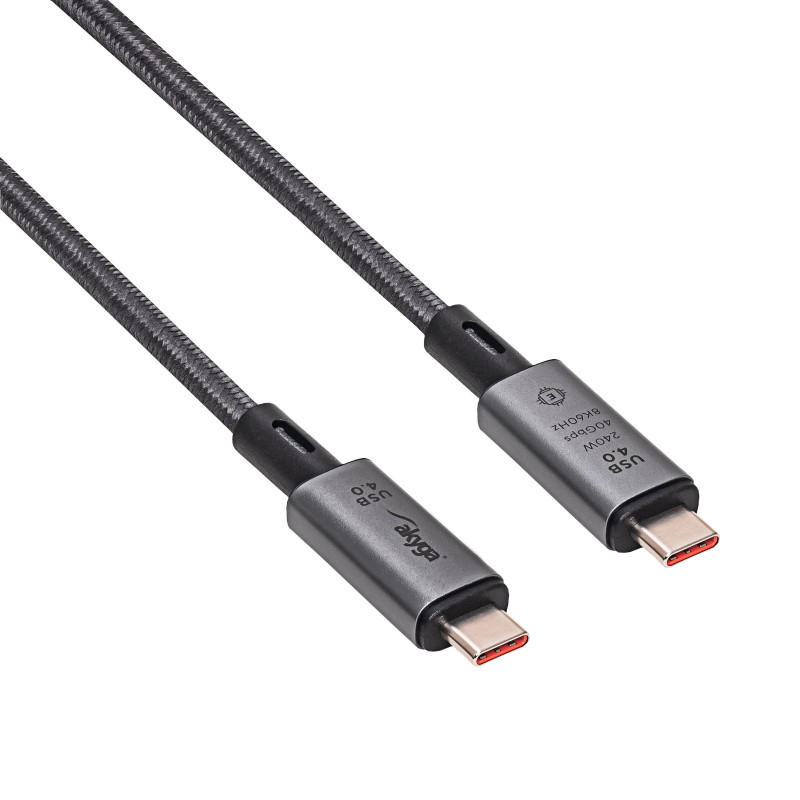 Akyga AK-USB-45 cavo USB-C a USB-C intrecciato, USB4, 40 Gbit/s, 240 W, 1 m, grigio