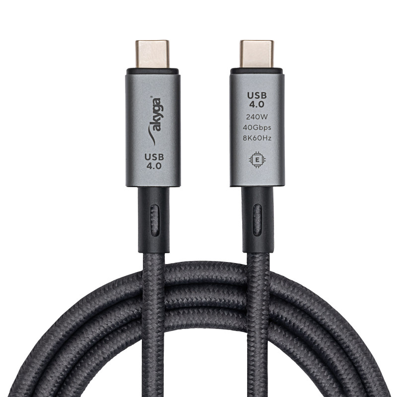 Akyga AK-USB-45 cavo USB-C a USB-C intrecciato, USB4, 40 Gbit/s, 240 W, 1 m, grigio