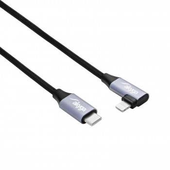 Akyga AK-USB-56 cavo USB-C a Lightning intrecciato con connettore angolare, USB 2.0, 30 W, 1 m, nero