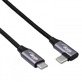 Akyga AK-USB-53 cavo USB-C a USB-C intrecciato con connettore angolare, USB 2.0, 60 W, 0,3 m, nero
