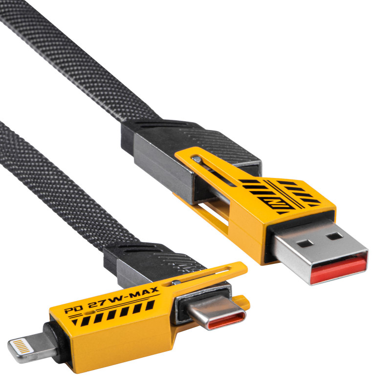 Akyga AK-USB-57 cavo 4-in-1 intrecciato USB-A/USB-C a USB-C/Lightning, USB 2.0, 65 W, 1 m, grigio