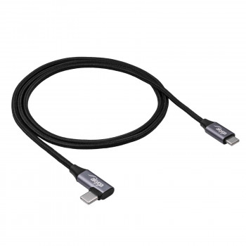 Akyga AK-USB-54 cavo USB-C a USB-C intrecciato con connettore angolare, USB 2.0, 60 W, 1 m, nero