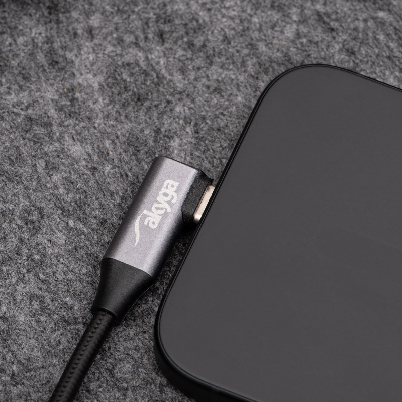Akyga AK-USB-54 cavo USB-C a USB-C intrecciato con connettore angolare, USB 2.0, 60 W, 1 m, nero